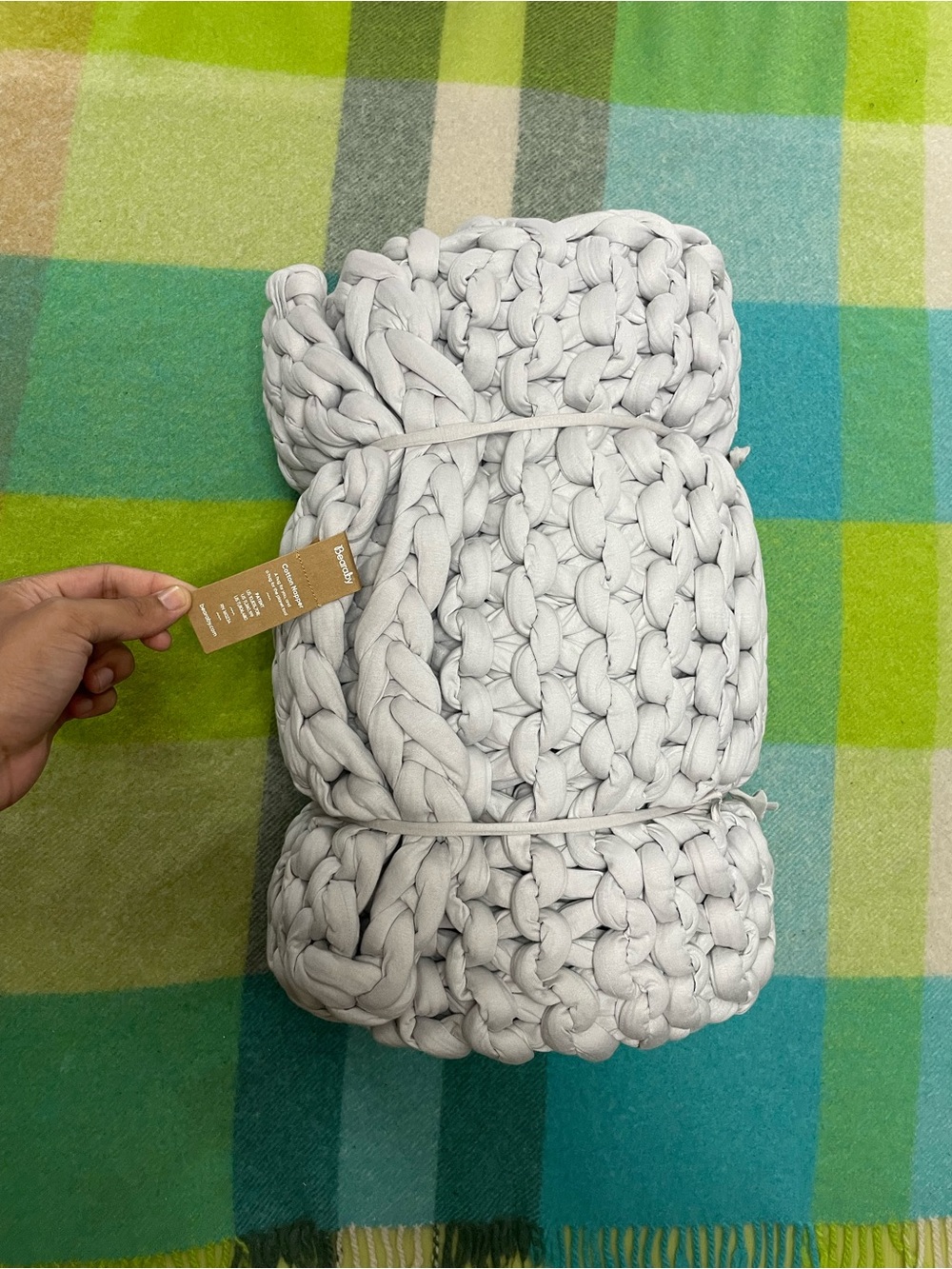 Bearaby Cotton Napper Knitted Weighted Blanket Moonstone Grey 15LBs 40”x 72” NWT - Picture 4 of 5